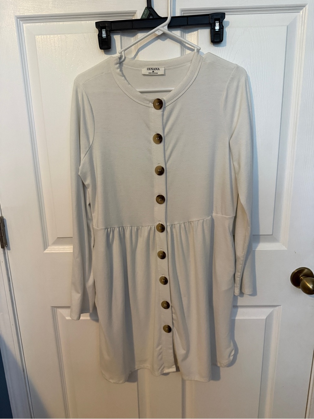 Zenana Outfitters Cream Button-Down Peplum Dress